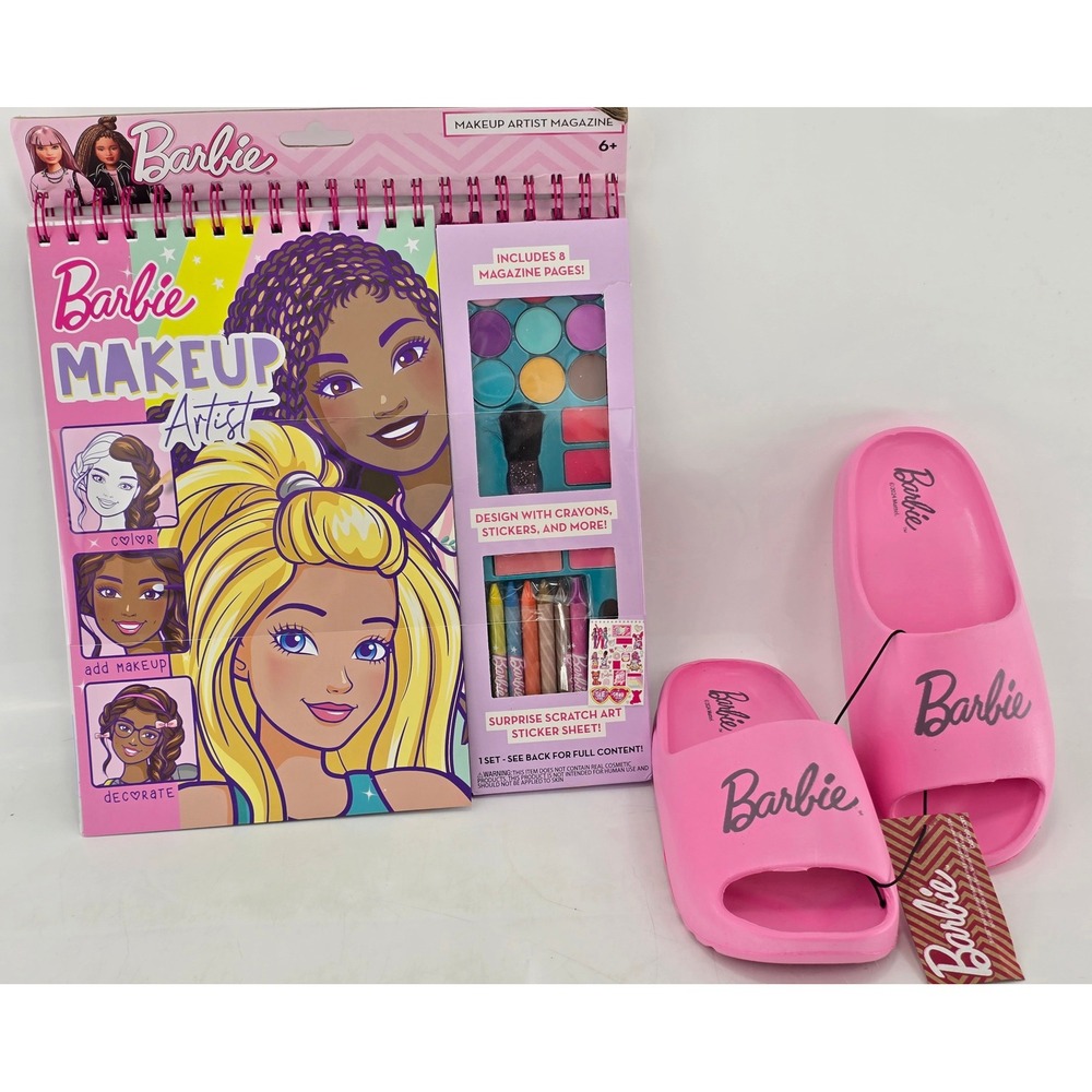 Barbie Makeup Artist Magazine and Pink Slides Girls Size 33 Pink Bundle - New